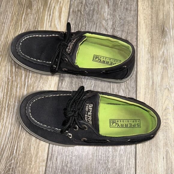 Sperry Top-Sider Halyard Loafers Youth US Size 3 Black Green Canvas Boat Shoes - Picture 6 of 11